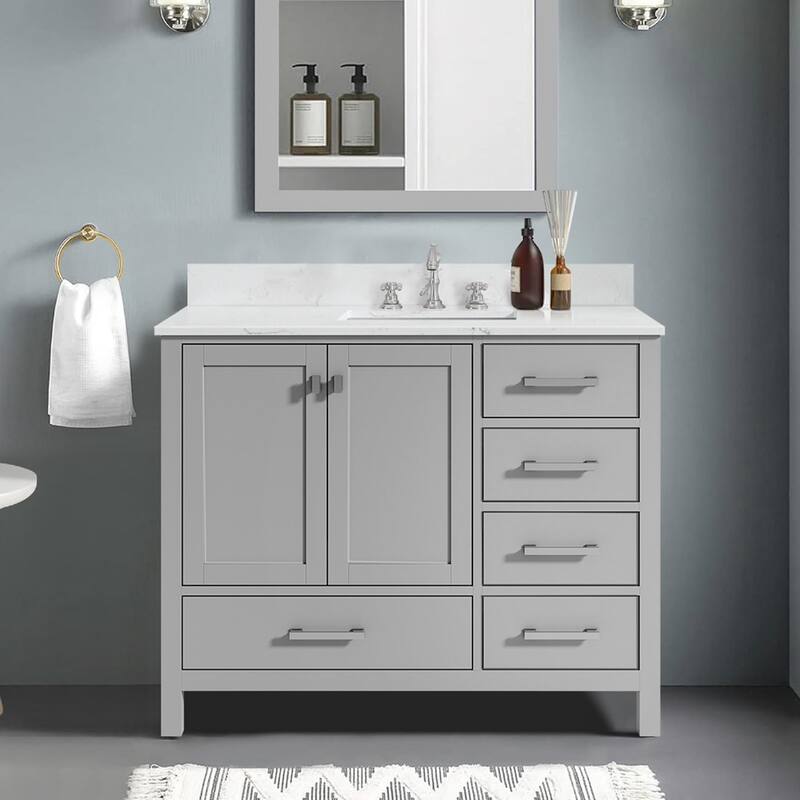 StarrySky 42 inch Undermount Single Sink Bathroom Vanity with Engineered Carrara Marble Top - 42 inch