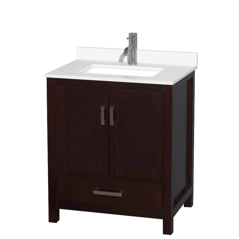 Sheffield 30-inch Single Vanity, Single Hole Quartz Top - Espresso, Chrome Trim, White Quartz Top