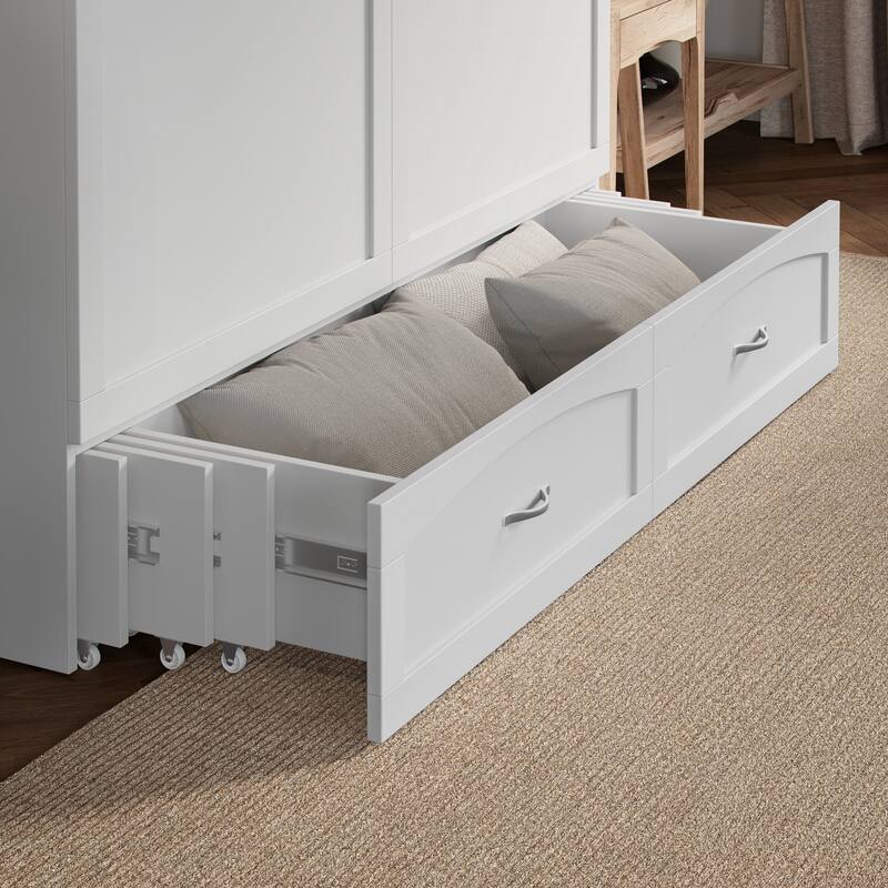 Marion Queen Murphy Bed Chest with 6" Mattress, Storage Drawer & Built-In Charger