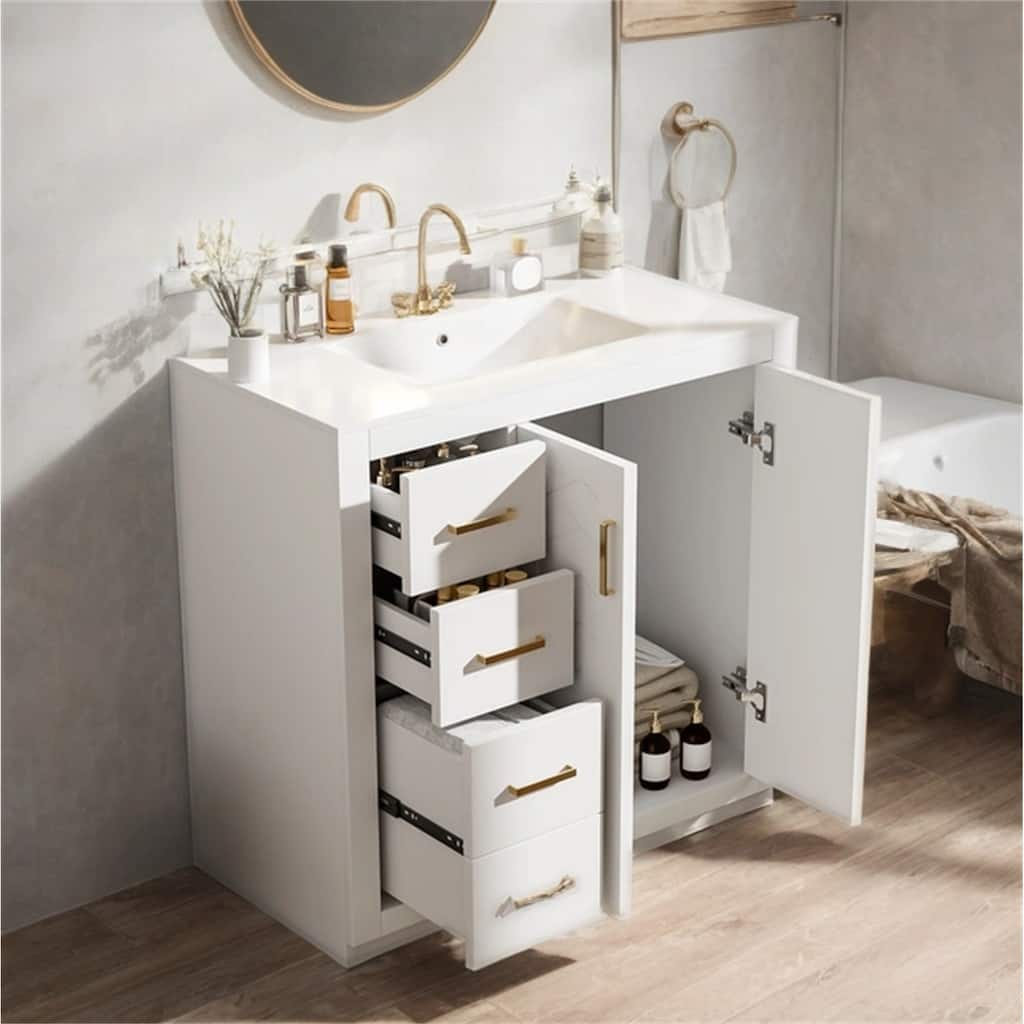 36" Wood Bathroom Vanity w/ Ceramic Sink,3 Drawers,Soft Closing Doors