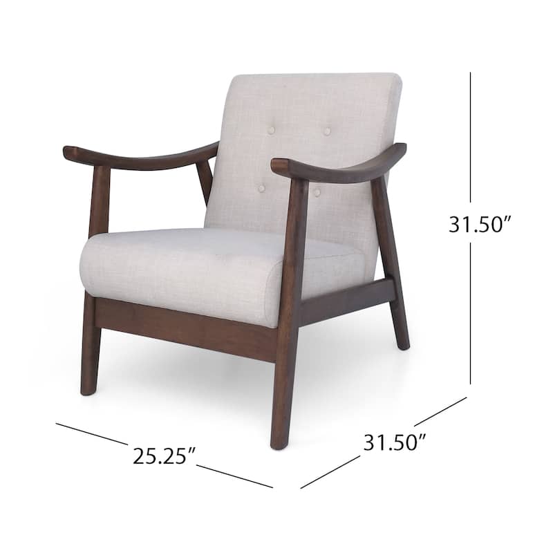 Beige Mid Century Modern 25.25" Upholstered Button Tufted Accent Chair with Rubber Wood Legs