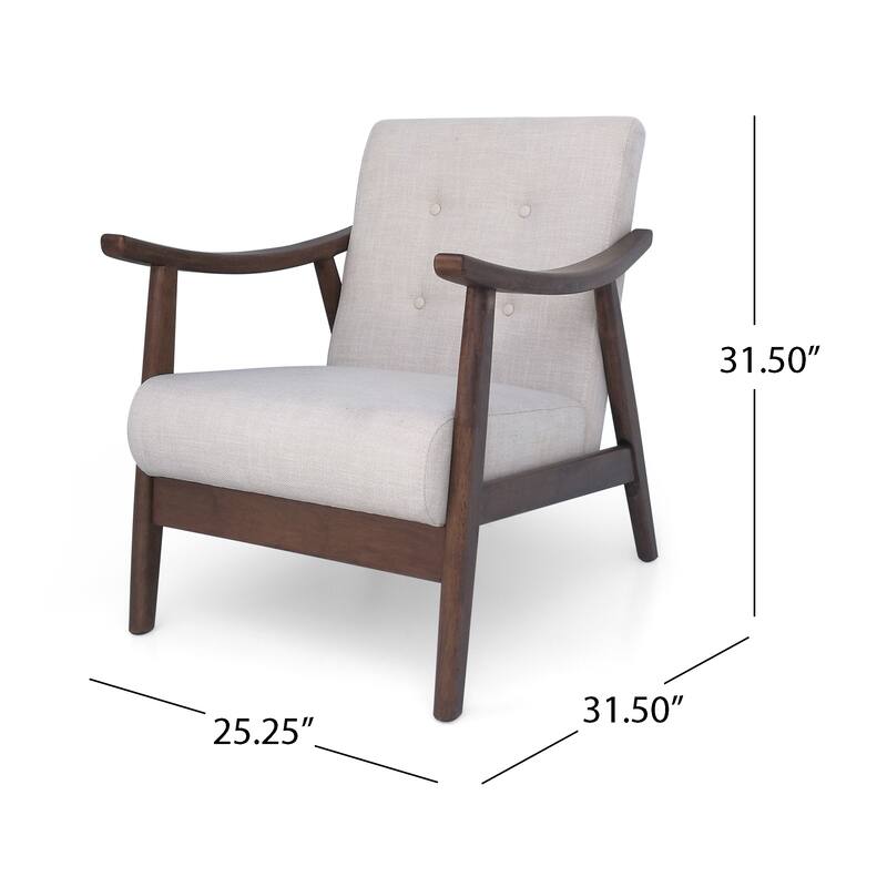 Polyester Upholstery Mid-Century Tufted Armchair with Rubberwood Frame