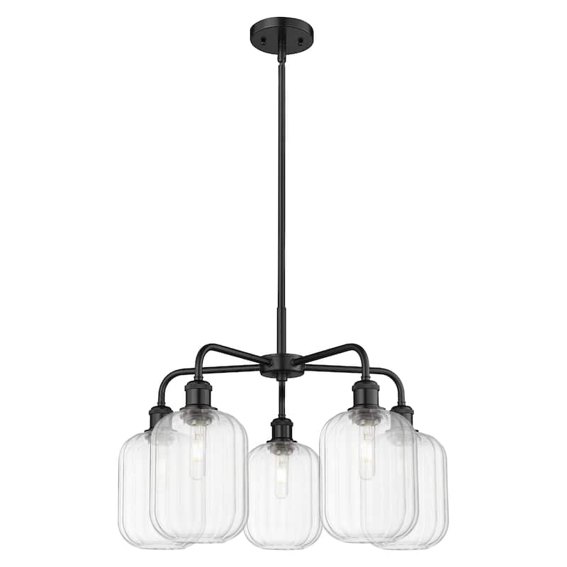 Innovations Lighting Endless Possibilities Ballston - Preston - 5 Light 25" Jar Shade Stem Hung Chandelier - Clear/Matte Black