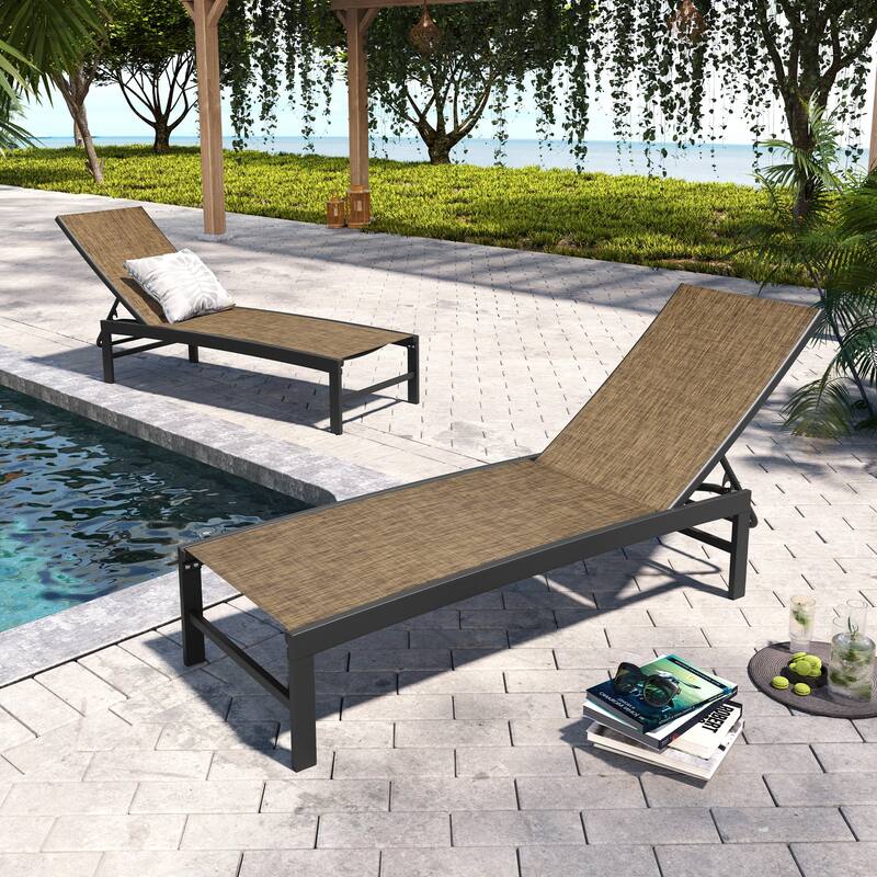 Pellebant Adjustable Aluminum Patio Chaise Lounge Chairs Outdoor (Set of 2)