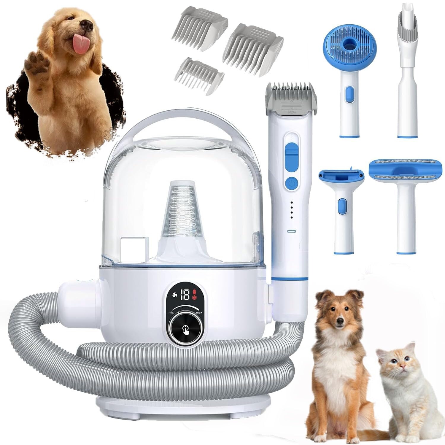 Dog Hair Vacuum & Dog Grooming Kit 5 in-1 Pet Grooming - Bed Bath