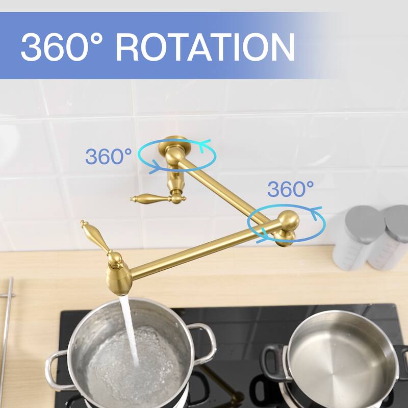 Wall Mount Commercial Pot Filler Faucet,Brass Material Folding Faucet, with Stretchable Double Joint Swing Arms