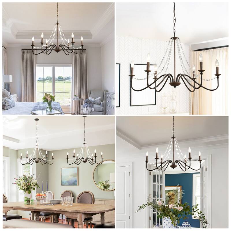 Modern Farmhourse 6-Lights Classic Chandelier with Crystal Accents