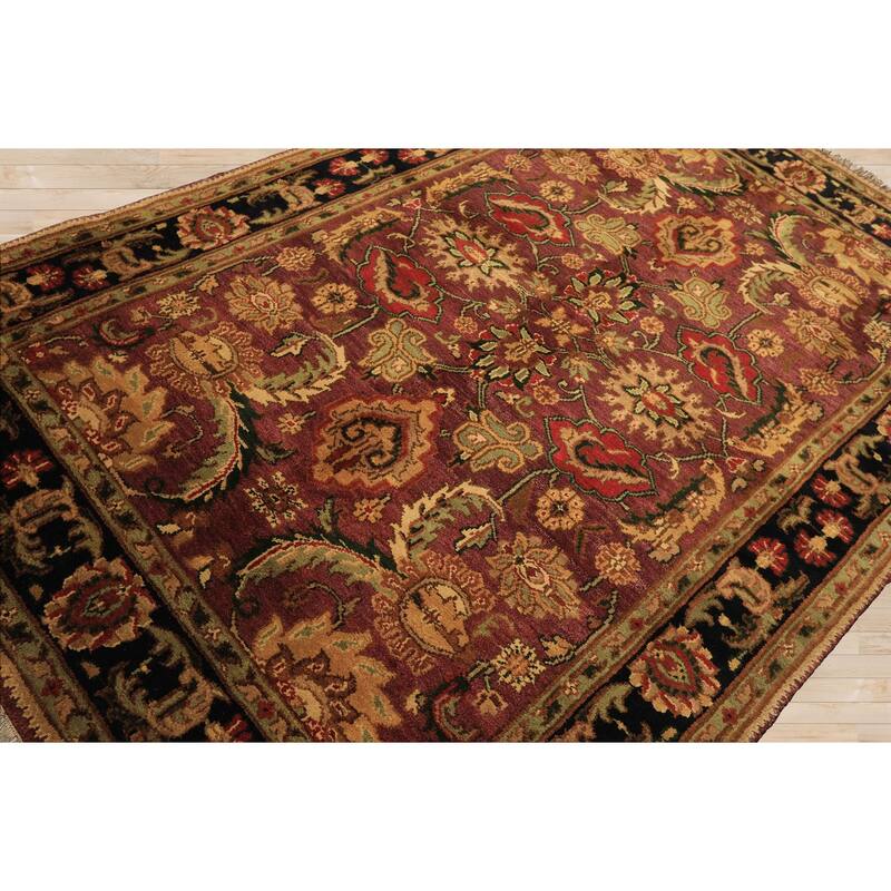 5'11''x8'10'' Hand Knotted Wool Plum Agra Botanical Plush Pile Oriental Area Rug - 5' 11'' x 8' 10''