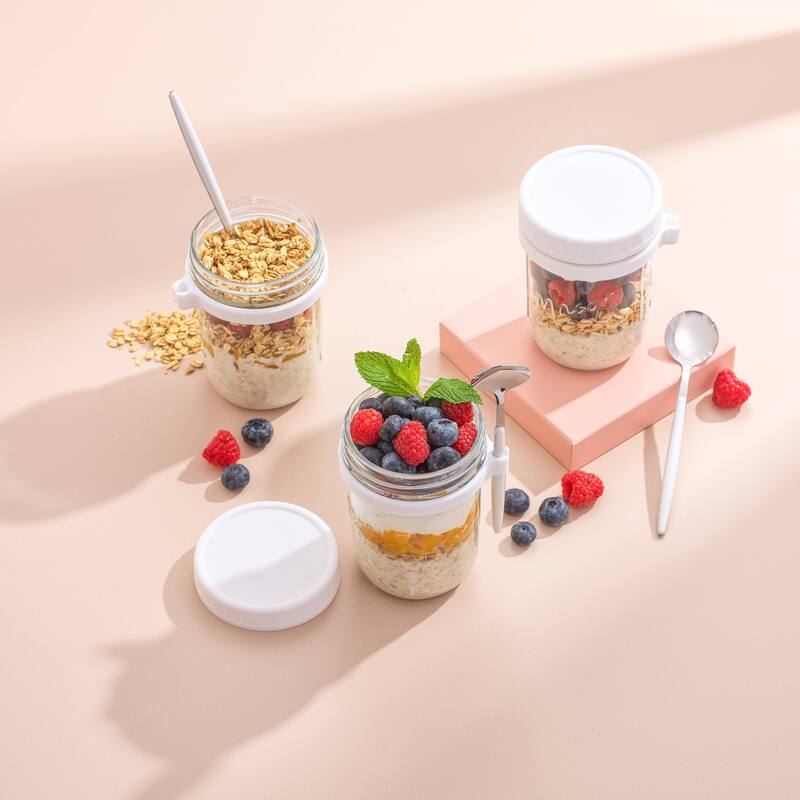 Dawn Glass Overnight Oats Containers with Spoons - Set of 3