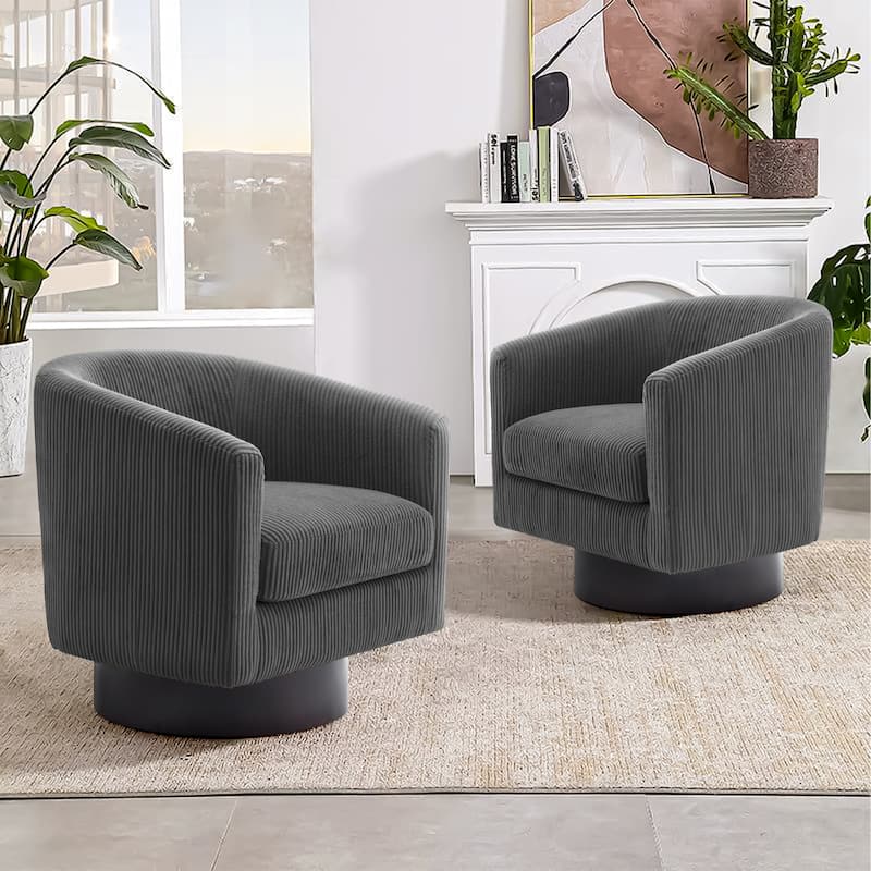Corduroy Upholstered Swivel Barrel Chair (Set of 2)