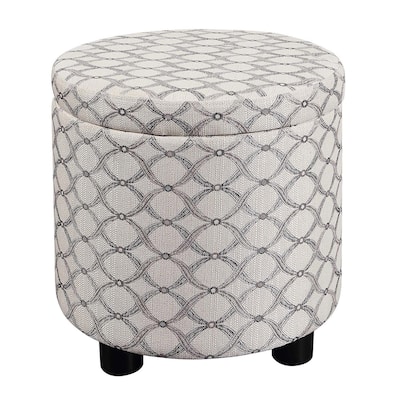 Round Accent Storage Ottoman with Reversible Tray Lid for Decorative Living Room Seating and Space Saving Storage