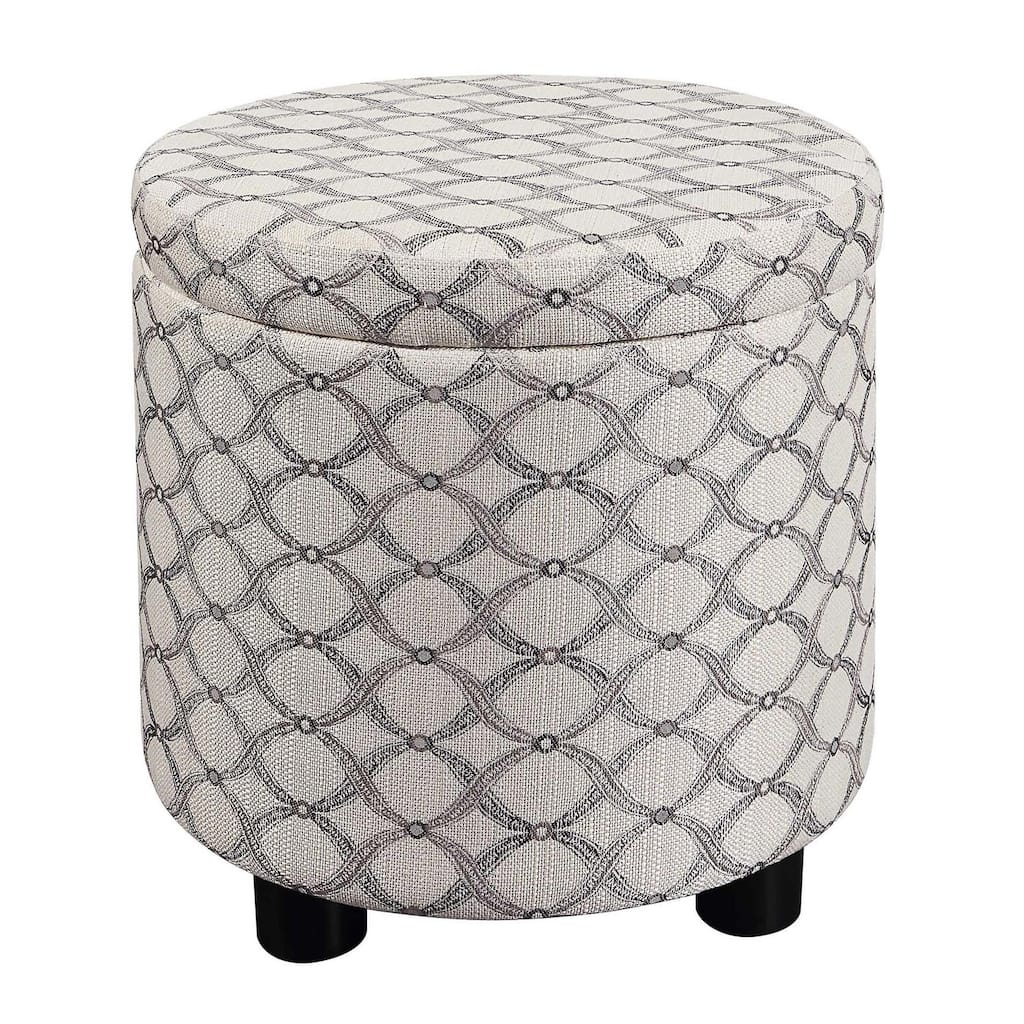 Round Accent Storage Ottoman with Reversible Tray Lid for Decorative Living Room Seating and Space Saving Storage