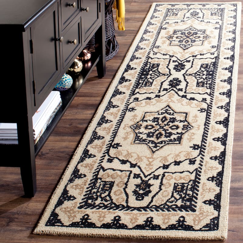 SAFAVIEH Handmade Restoration Vintage Boho Hugrin Oriental Wool Rug - 2'3" x 8' Runner - Ivory/Charcoal