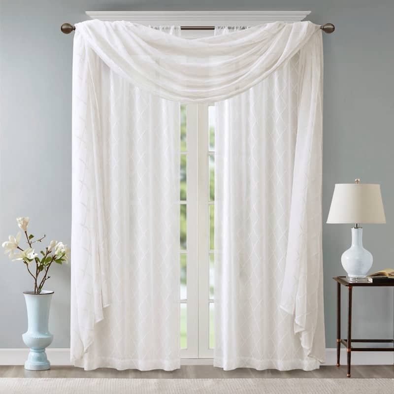 Diamond Sheer Embroidered Window Scarf - White