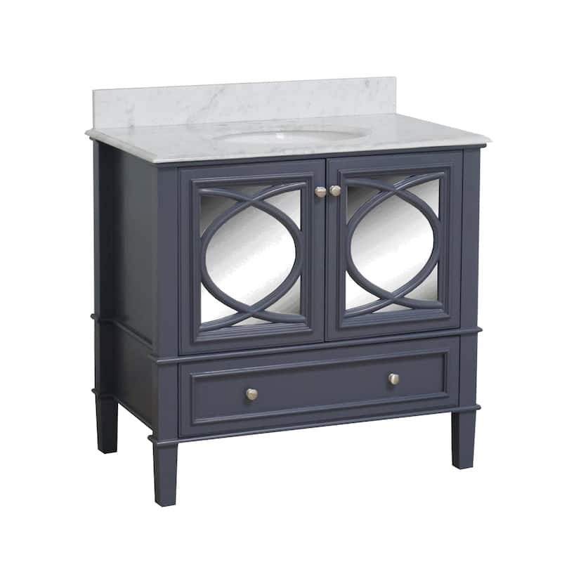 KitchenBathCollection Olivia 36" Bathroom Vanity with Carrara Marble Top