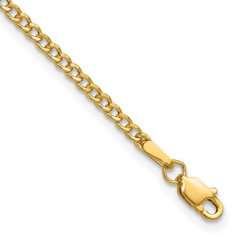 Curata 14k Yellow Gold 2.5mm Semi Solid Curb Chain Bracelet Options: 7" 8"