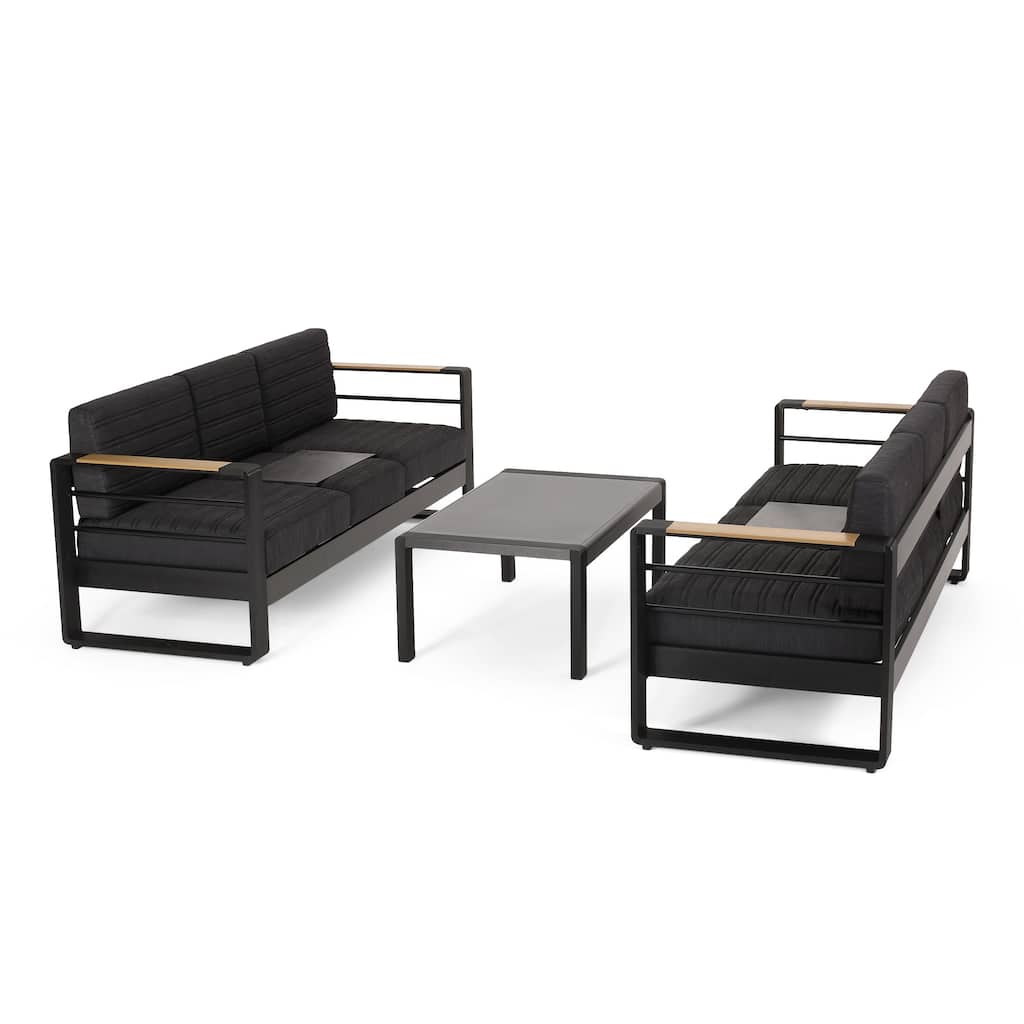 Giovanna Outdoor Aluminum 6 Seater Chat Set with Water Resistant Cushions by Christopher Knight Home