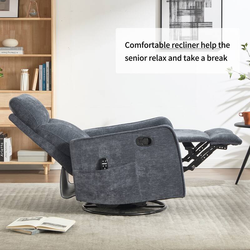 Fabric Recliner Chair with Massage Heat Rocker and 360 Degree Swivel