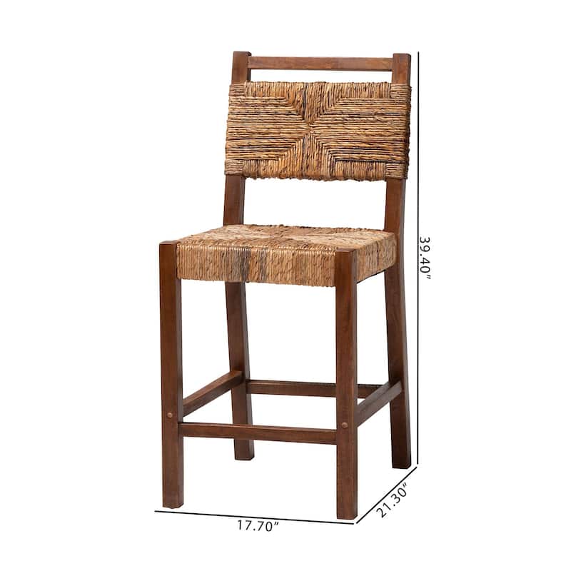 Cordoba Bohemian Natural Seagrass and Mahogany Wood 2-Piece Counter Stool Set