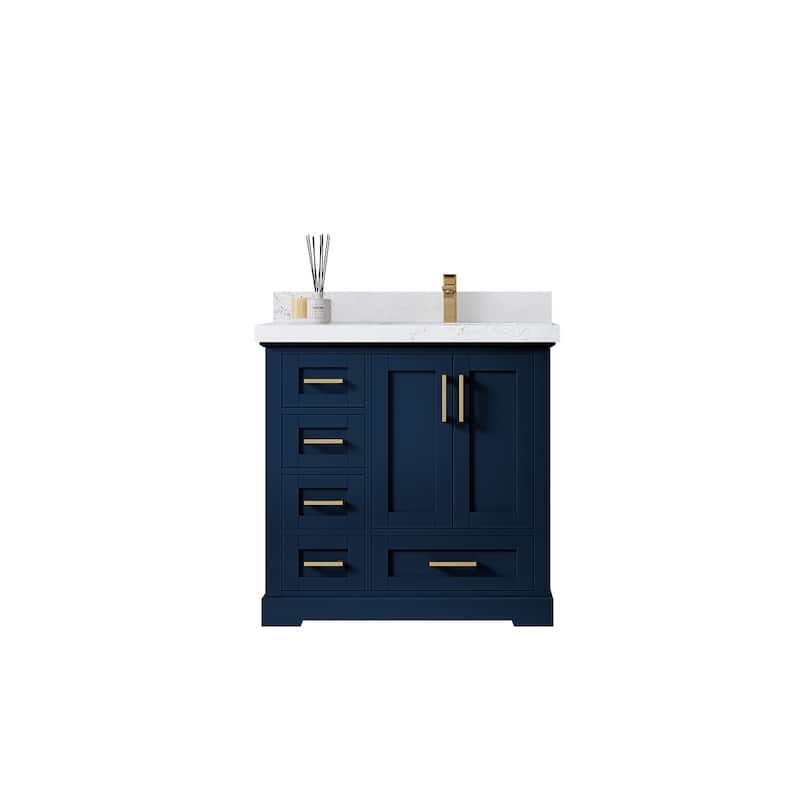 Willow Collections 36 x 22 Boston Right Offset Sink Bathroom Vanity with Quartz or Marble Countertop