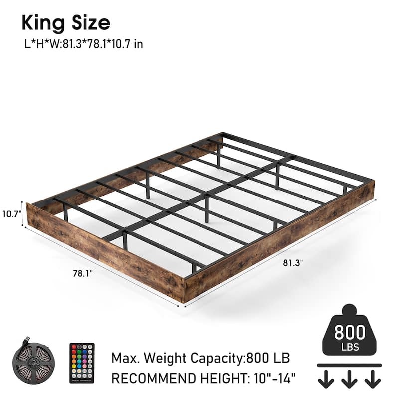 King/Queen/Full Floating Bed Frame with LED Lights & Heavy-Duty Metal Base