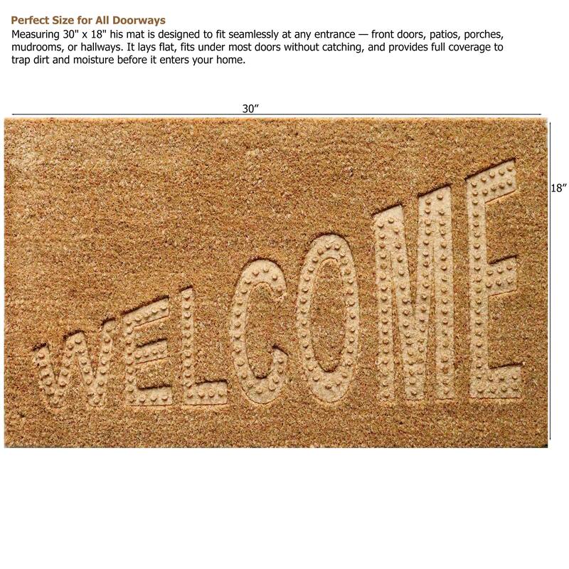 Gardenised Heavy Duty Coco Coir Doormat Non Slip PVC Baking Embossed Welcome Design Natural Coconut Fiber Floor Mat 18x30"