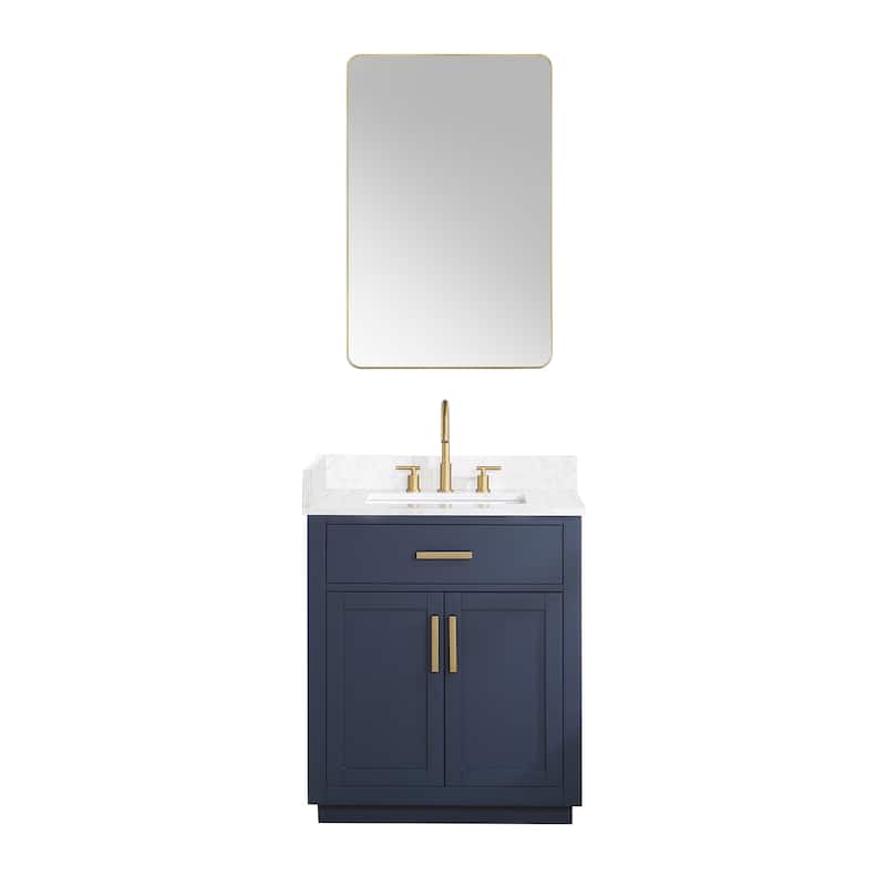 Altair Gavino Bath Vanity with Grain White Composite Stone Top and Mirror
