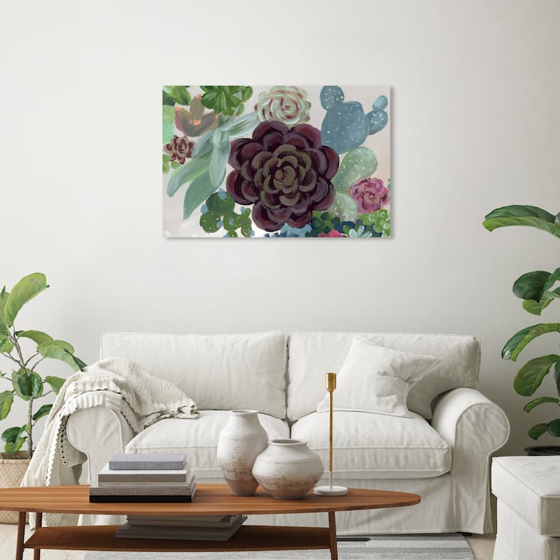 Wynwood Studio Canvas Floral and Botanical Red Suculent Green and Dark Magenta Rustic Wall Art Canvas Print - 20 x 30