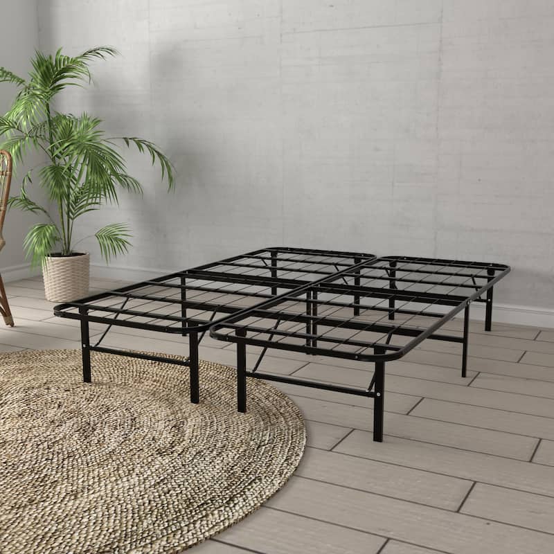Queen Steel Black Platform Foundation with Tool-Free Assembly - Black