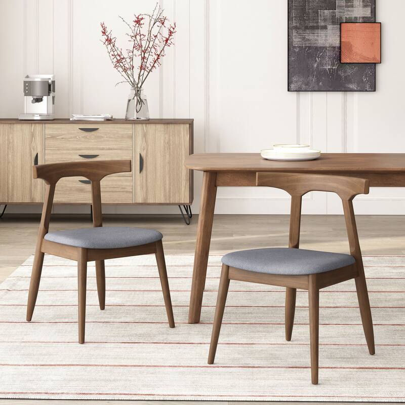 Rubber Wood Dining Chair with Upholstered Seat Wide Angled Legs