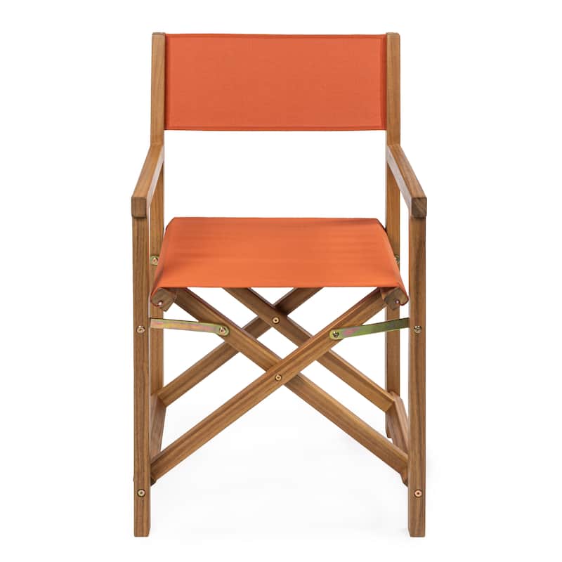 Waldo Classic Vintage Outdoor Acacia Wood Folding Director Chair with Canvas Seat, (Set of 2) by JONATHAN Y - Orange (Mono Color)