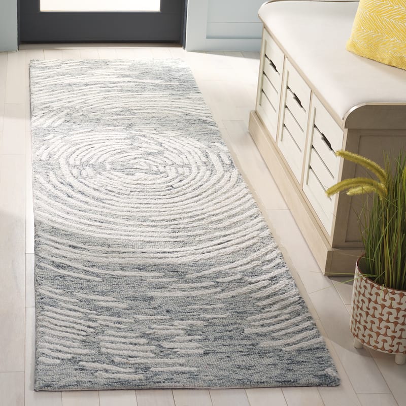 SAFAVIEH Handmade Abstract Neringa Contemporary Wool Rug - 2'3" x 8' Runner - Grey/Ivory