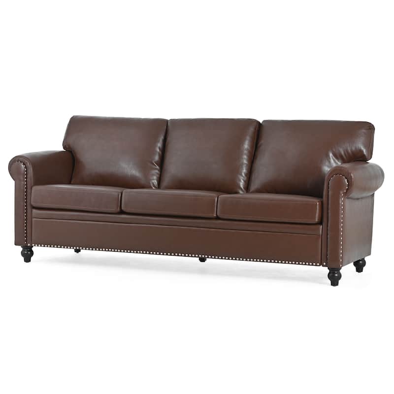 3-Seater Sofa with Nail Trim, PP Cotton Backrest, Birch Legs for Modern Living