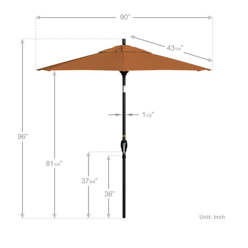 California Umbrella 75' Round Crank Lift Push Button Tilt Black Aluminum Patio Umbrella Sunbrella
