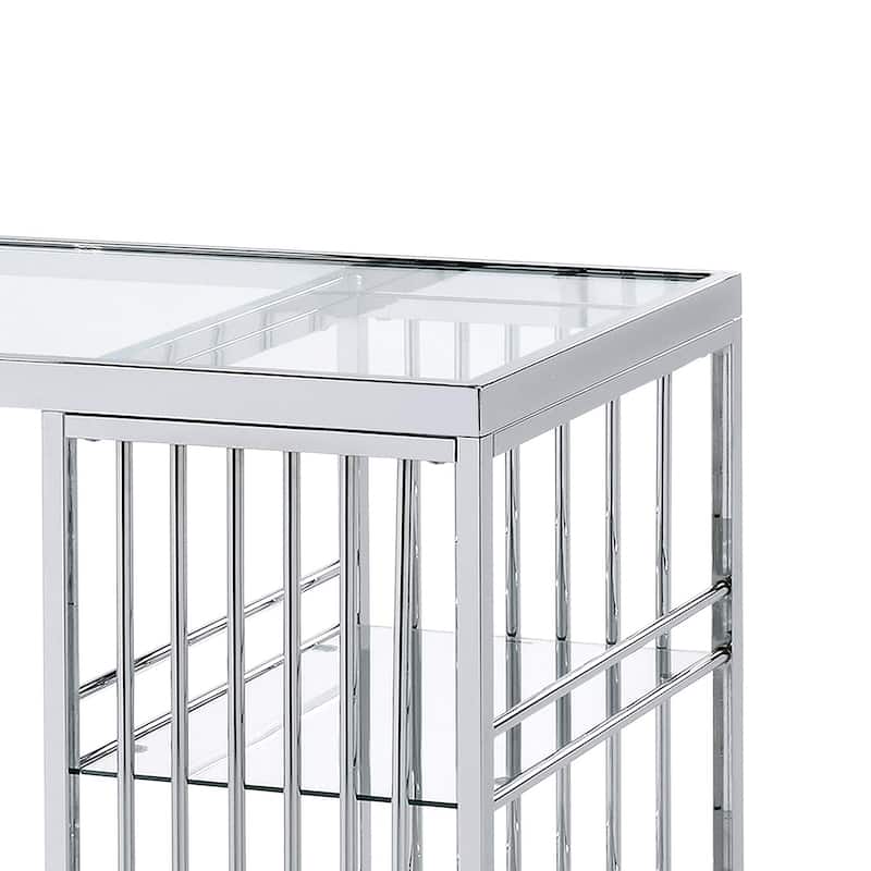 Marburry Contemporary Chrome 65-inch Wide Glass Top Bar Table by Furniture of America