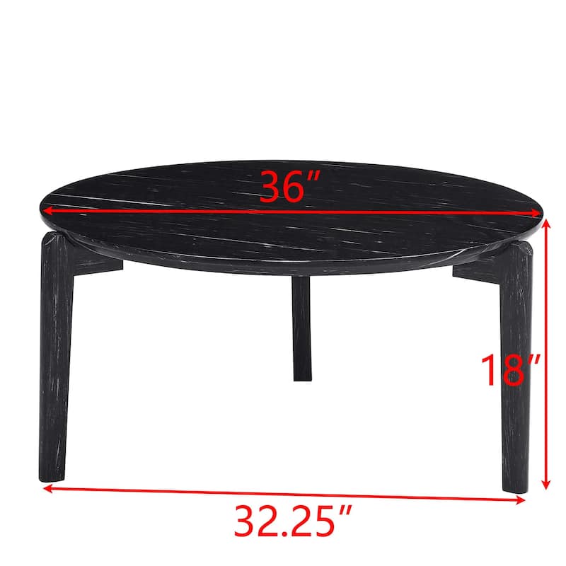 Living Room Coffee Table,36 Inch Round Small Coffee Table,Imitation Marble Tabletop With Rubber Wood Legs,Wooden Coffee Table