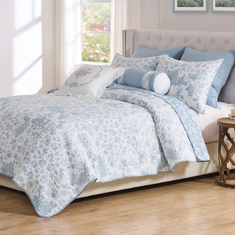 Greenland Home Fashions Patchwork Toile Reversible Matelasse Coverlet Set