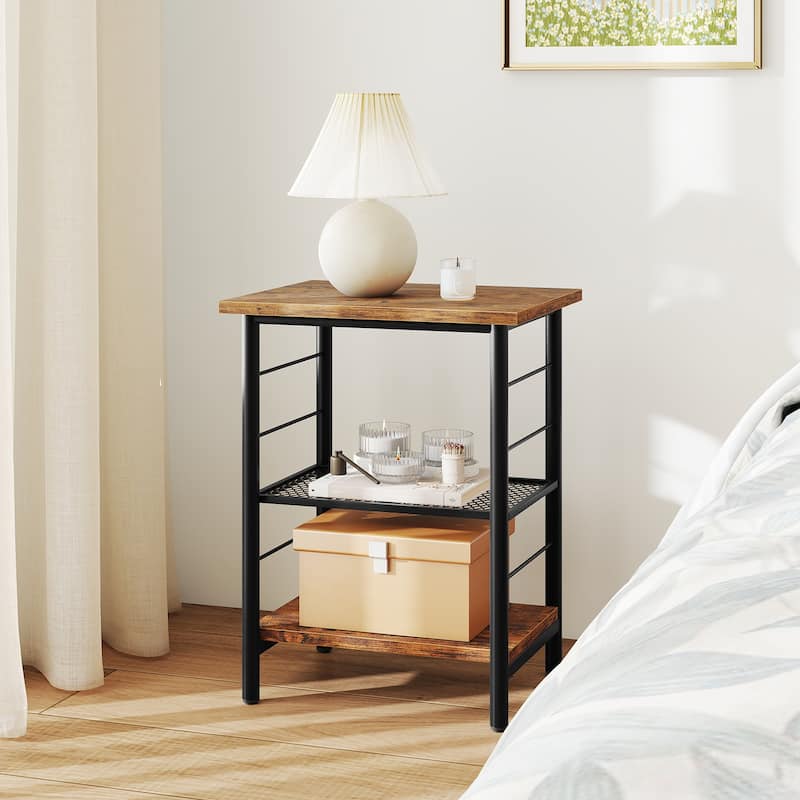 3-Tier End Table Space-Saving Nightstand Industrial Bedside Table for Living Room Bedroom-Rustic Brown - Multi - Multi