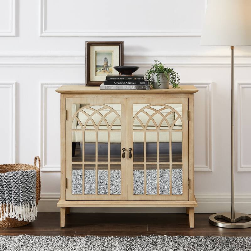 Art Leon Wood Accent Cabinet with Mirrored Doors Sideboard Buffet - Natural