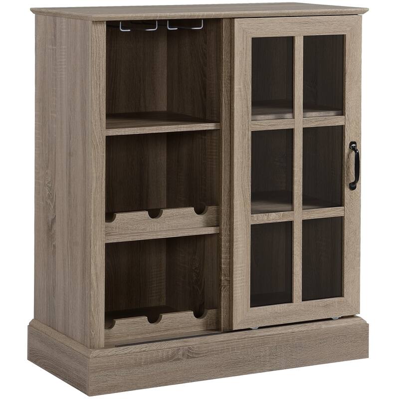 Wine Bar Cabinet, Small Sideboard Buffet Cabinet, Kitchen Storage Cabinet with 6-bottle Wine Rack and Stemware Racks