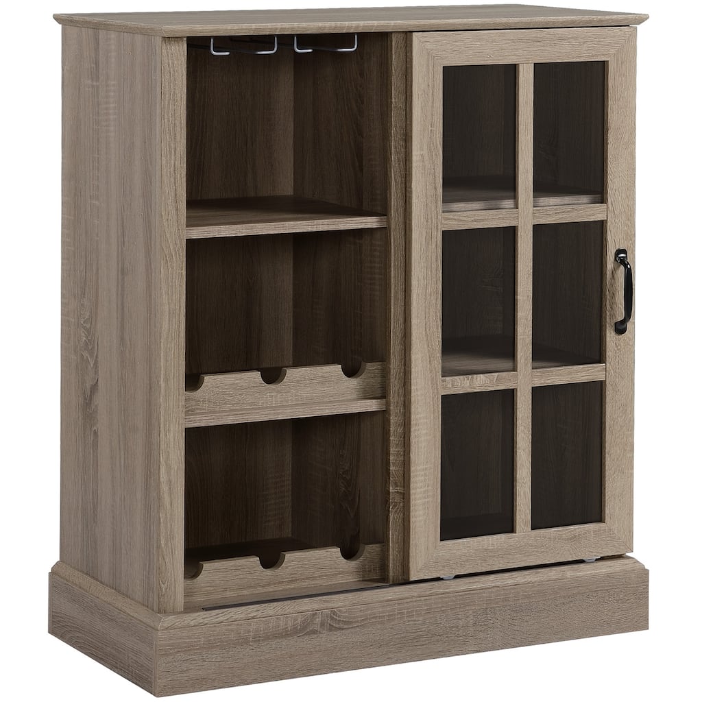 Wine Bar Cabinet, Small Sideboard Buffet Cabinet, Kitchen Storage Cabinet with 6-bottle Wine Rack and Stemware Racks