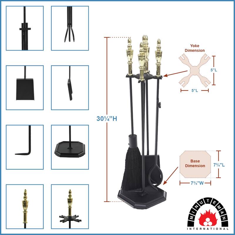 Achla Designs Westford Fireplace Set of 4 Tools, 30.5 Inch Tall, Antique Brass and Black