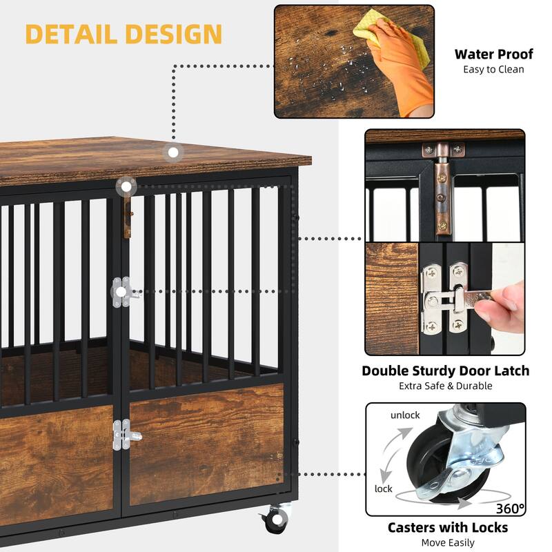 38"/43" Dog Crate Furniture Cage Table with Wheels And Double Doors