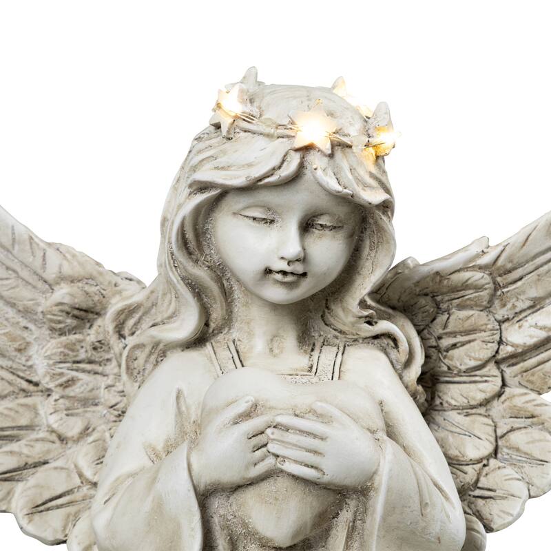 LED Lighted Angel Holding Heart Statue - 11.75"