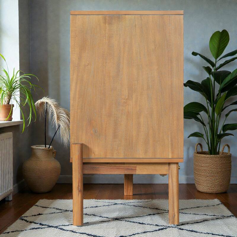 Vintage Sideboard Buffet Cabinet, 60" 4-Door Storage Cabinet with Metal Handles, MDF and Acacia Veneer