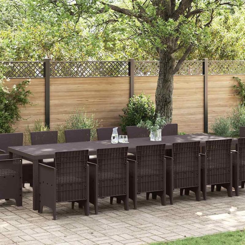 vidaXL Garden Dining Set 1315 pcs Anthracite/Brown Polt rattan - 350 x 100 x 73 cm - Brown/ Taupe/ 14 seater