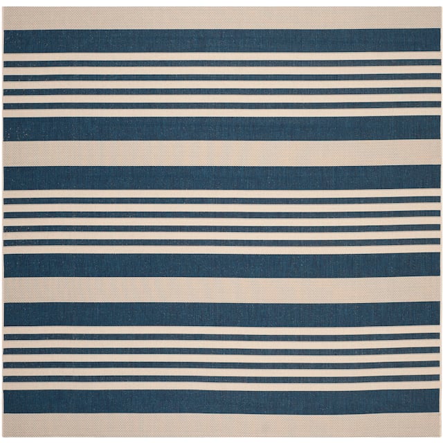 SAFAVIEH Courtyard Charmaine Indoor/ Outdoor Waterproof Area Rug - 7'1 x 7'1 Square - Navy/Beige