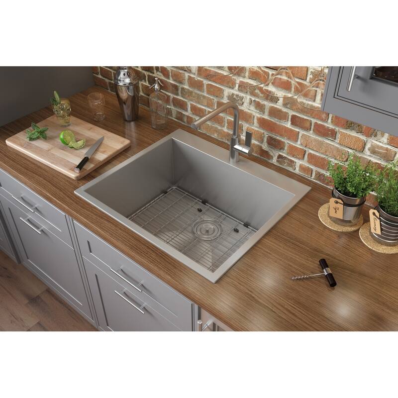 Ruvati 25" Drop-in Topmount 16 Gauge Stainless Steel Single Bowl Kitchen Sink - RVH8010 - 25" X 22"