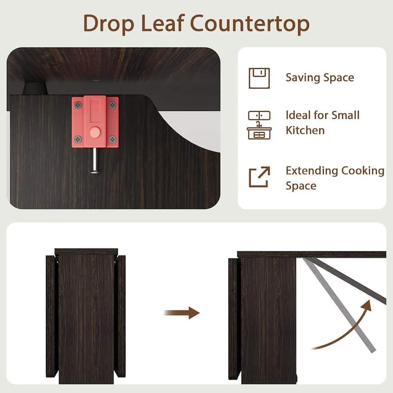 Folding Dining Table, Space Saving Farmhouse Dining Table for 4 Storage Shelf, 6 Wheels Multipose Expandable Kitchen