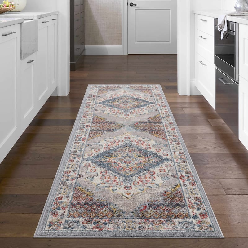 Hauteloom Haymond Hallway, Kitchen Runner Rug - Brick Red, Charcoal, Cream - 2'7" x 10' - 2'7" x 7'3" - Brick Red, Charcoal, Cream / Haymond